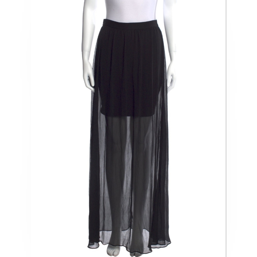 ALICE + OLIVIA Black Flowy Chiffon Sheer High Waist A-Line  Maxi Skirt SZ 4‎ NWT